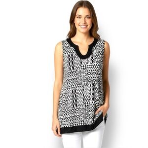 WHITE HOUSE BLACK MARKET Easy Care Sleeveless Black White Geometric Print Top XL